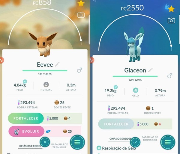 Clique Em "Evoluir" Para Evoluir Eevee Para Glaceon