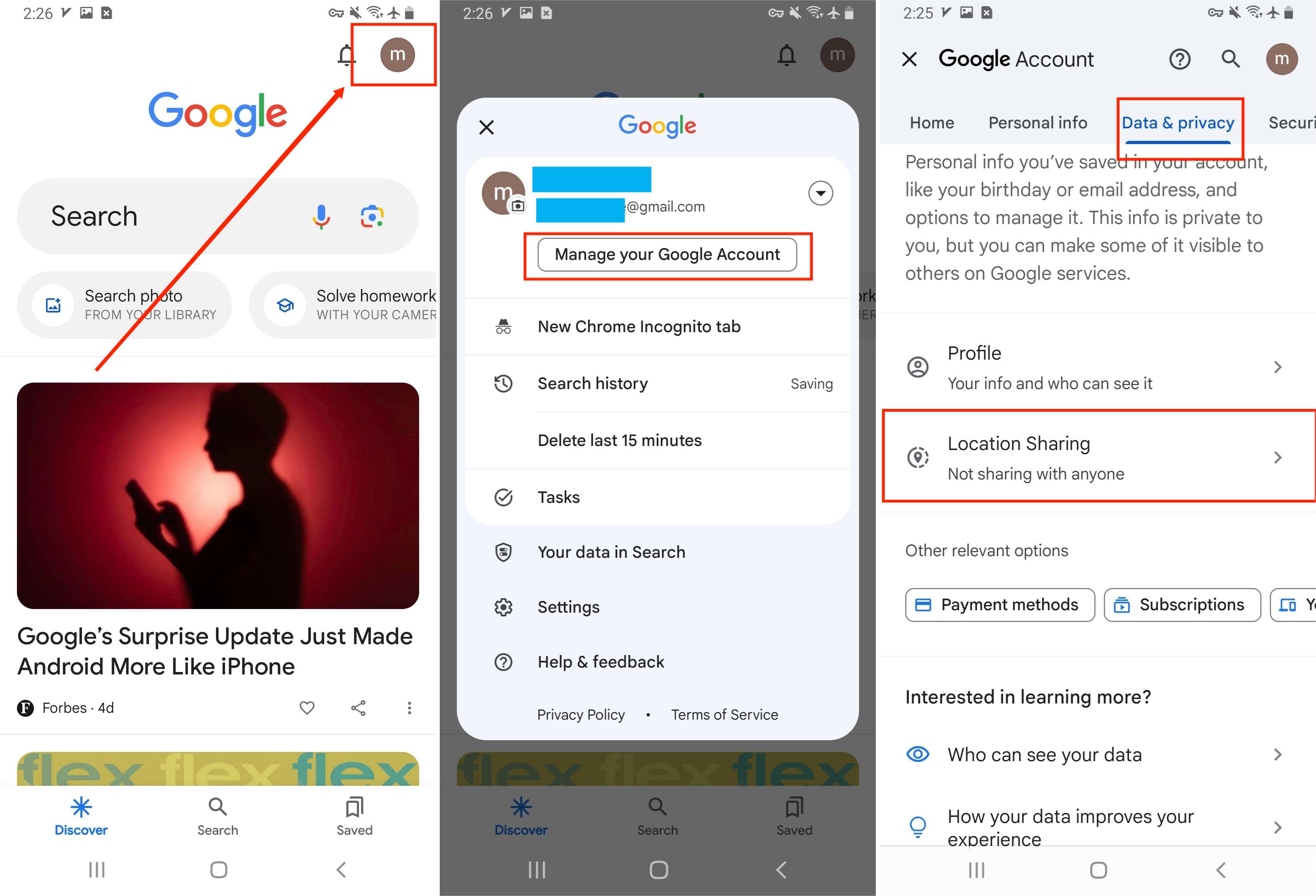 Google Steps to Find Location Sharing Management