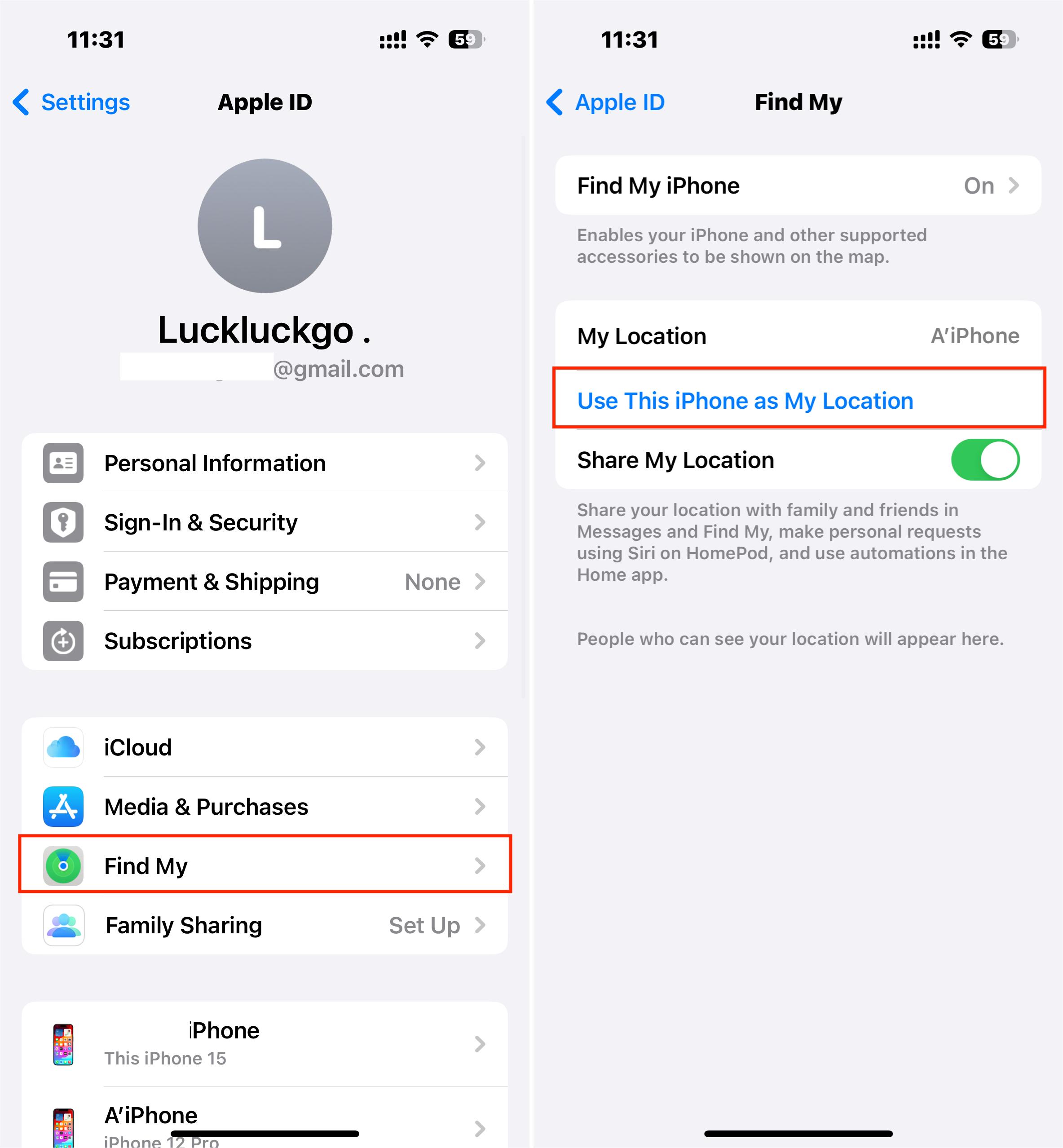 iPhone Settings App Luckluckgo Find My Use This iPhone as My Location
