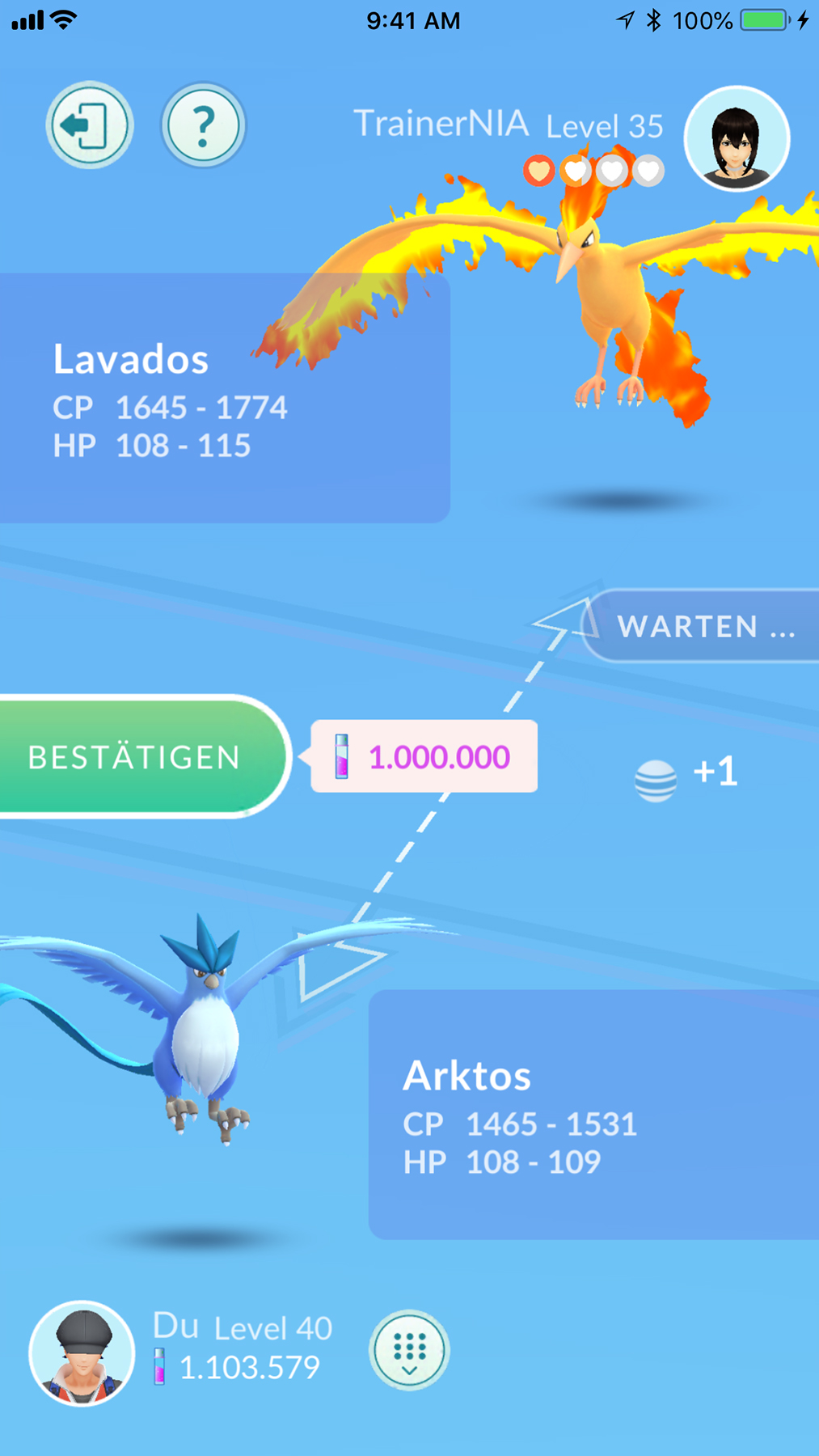 Pokémon Go Handelsbestätigungs Interface Mit Articuno