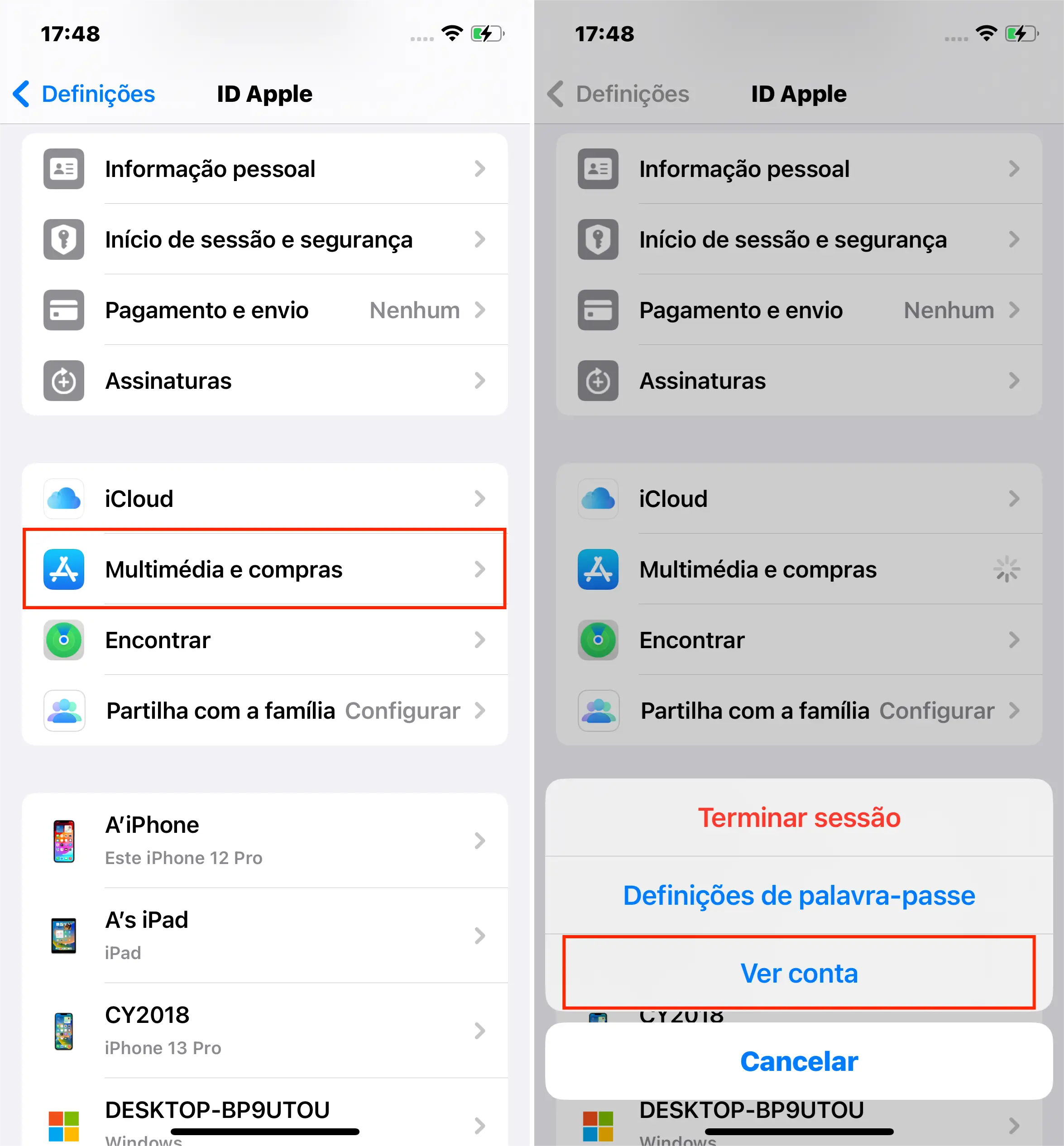 Etapas Para Visualizar a Conta De Mídia E Compras Por Meio Das Configurações Do iPhone