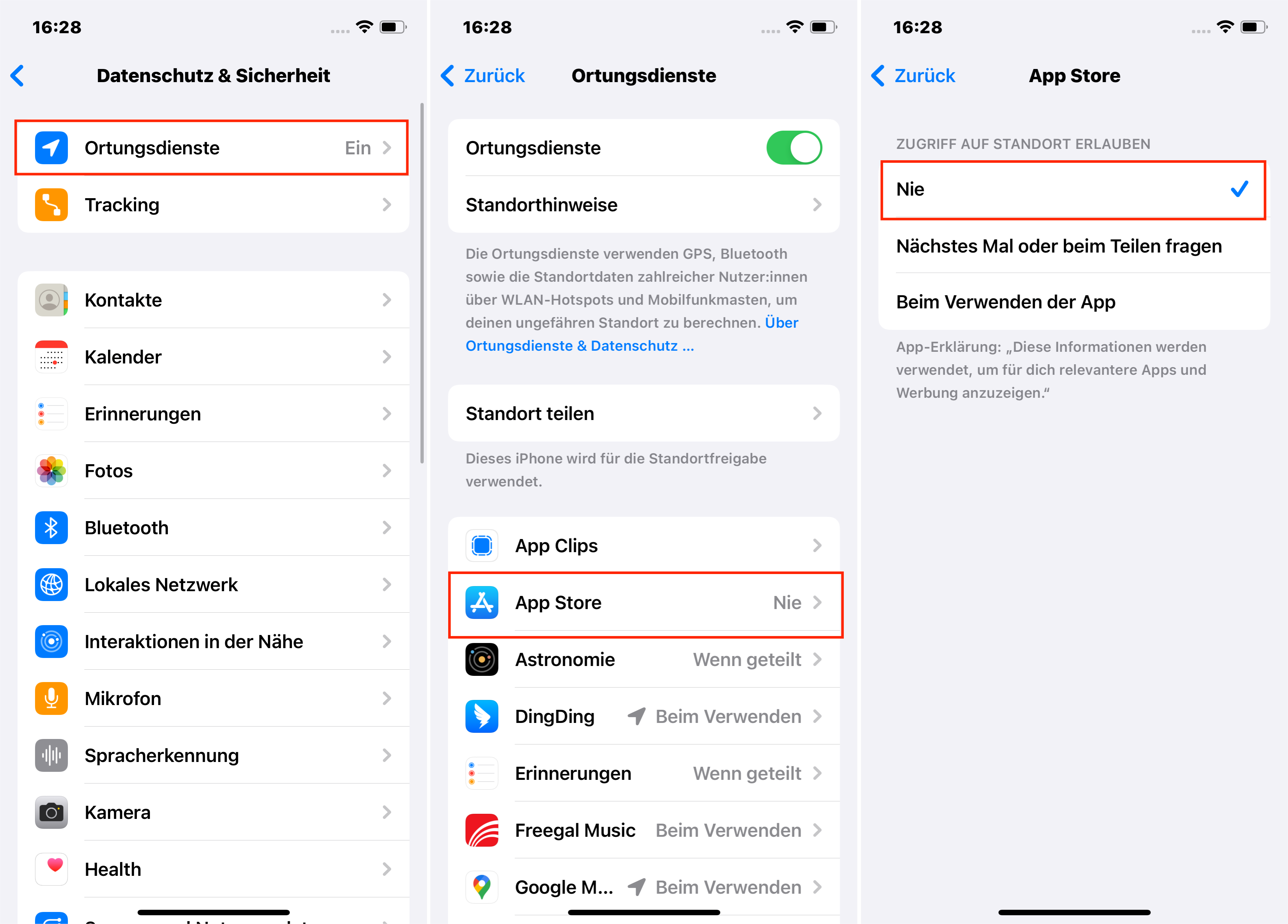 Schritte zum Deaktivieren der Ortungsdienste für eine bestimmte App auf dem iPhone