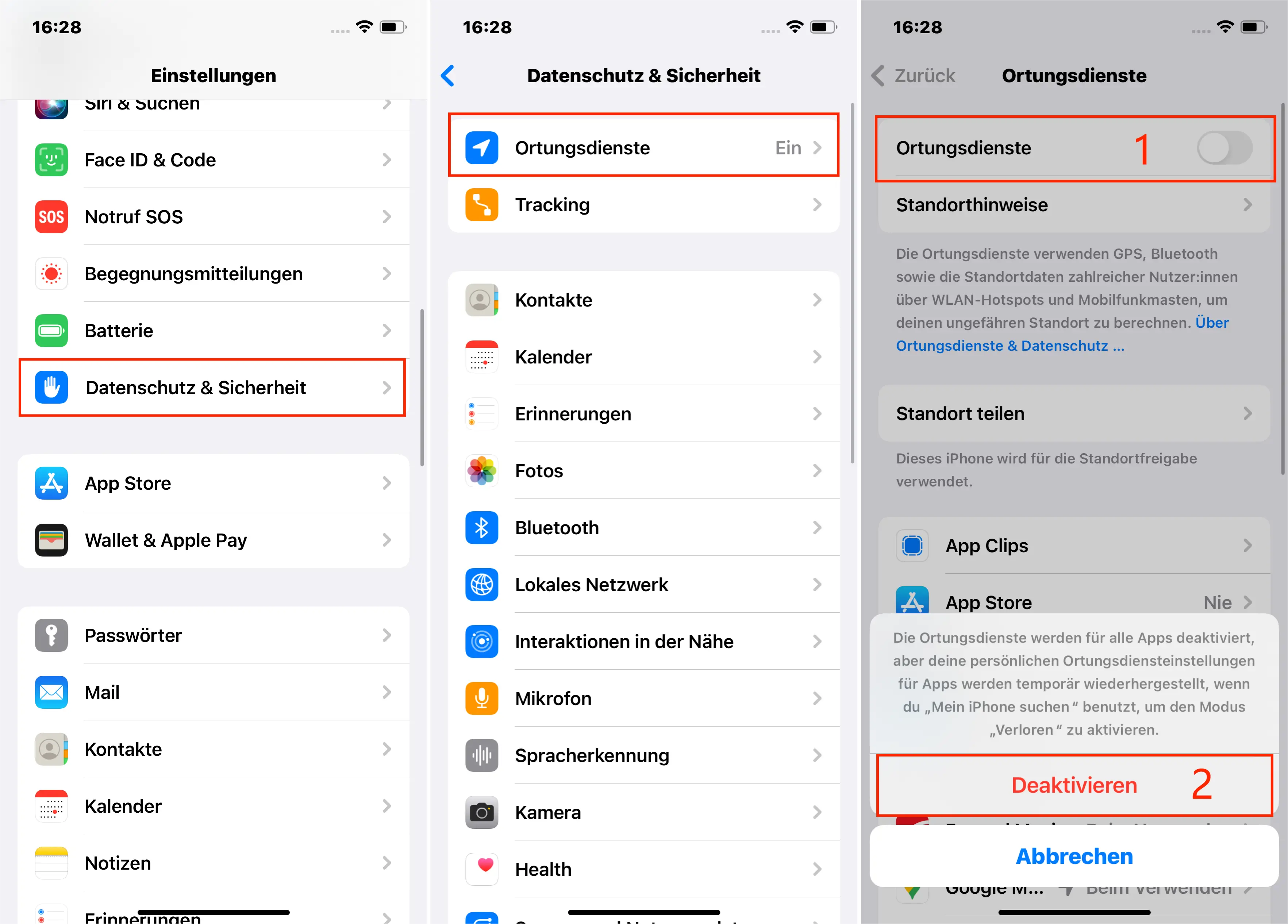 Schritte zum Deaktivieren der Ortungsdienste auf dem iPhone