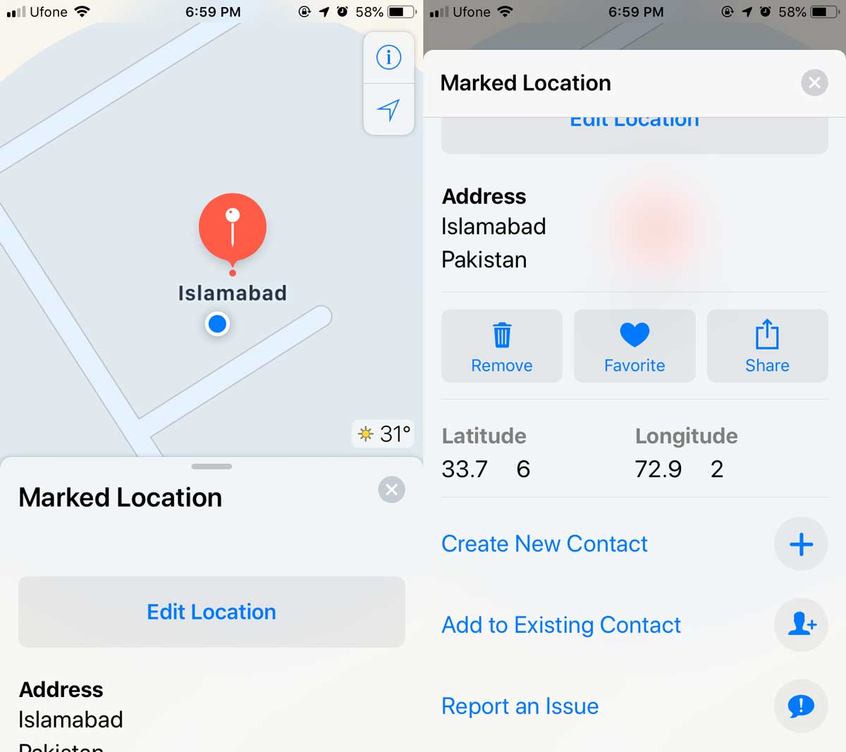 How to add a pin to contact information.