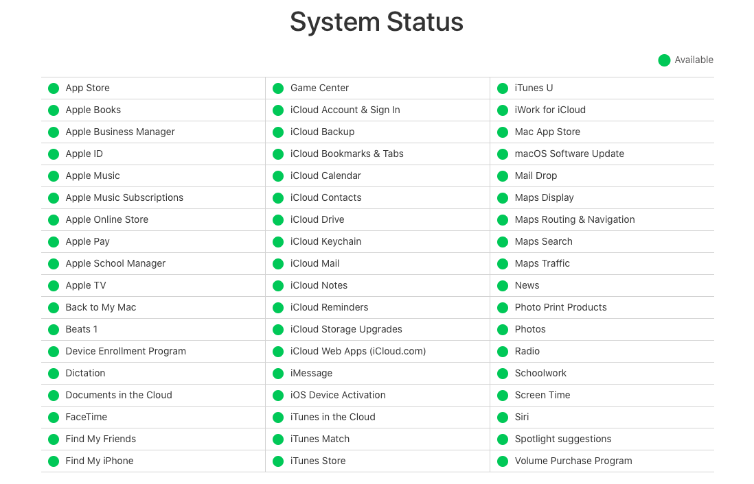 Apple Services Status