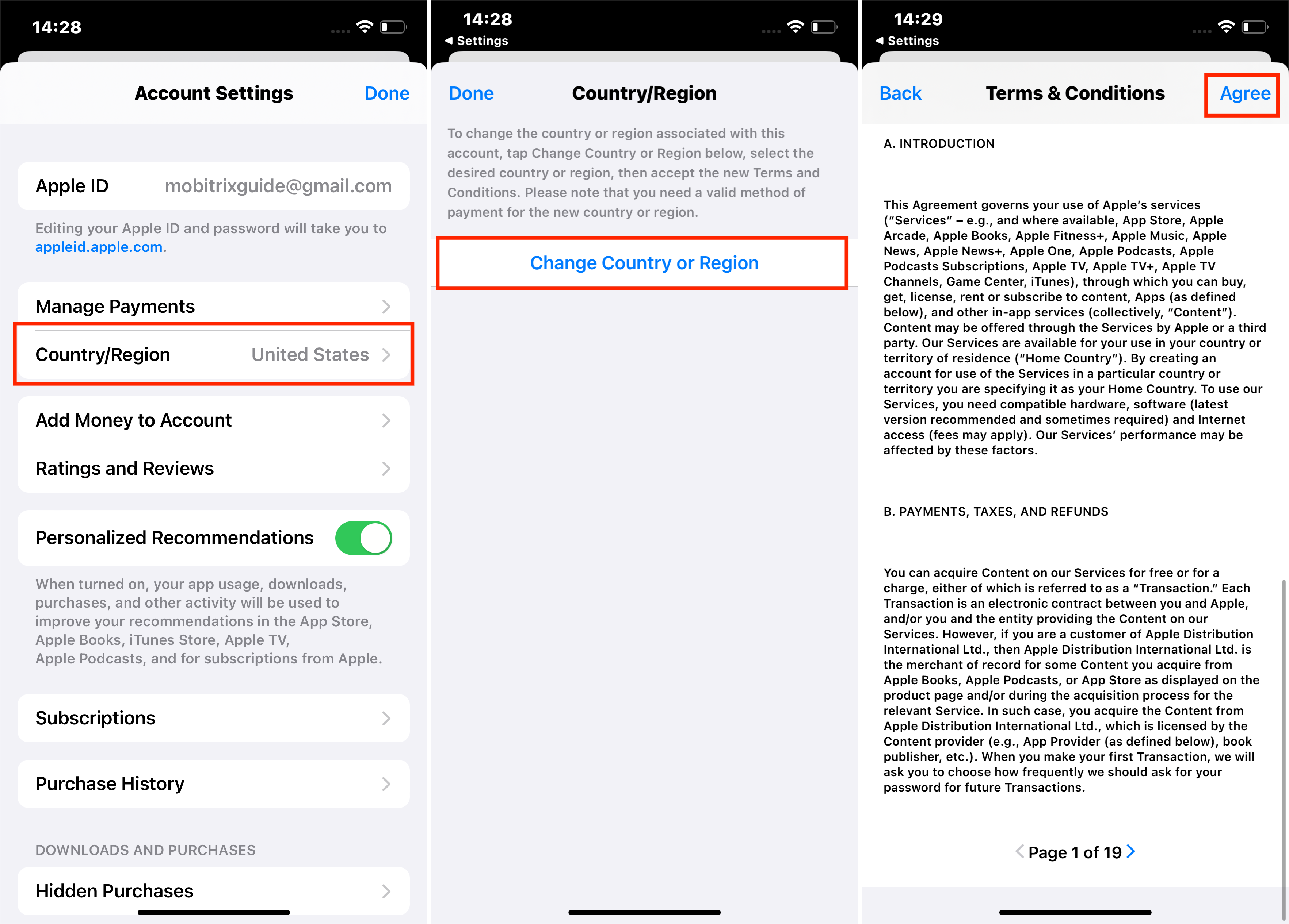 Change Apple Id Country or Region Agree Terms and Conditions
