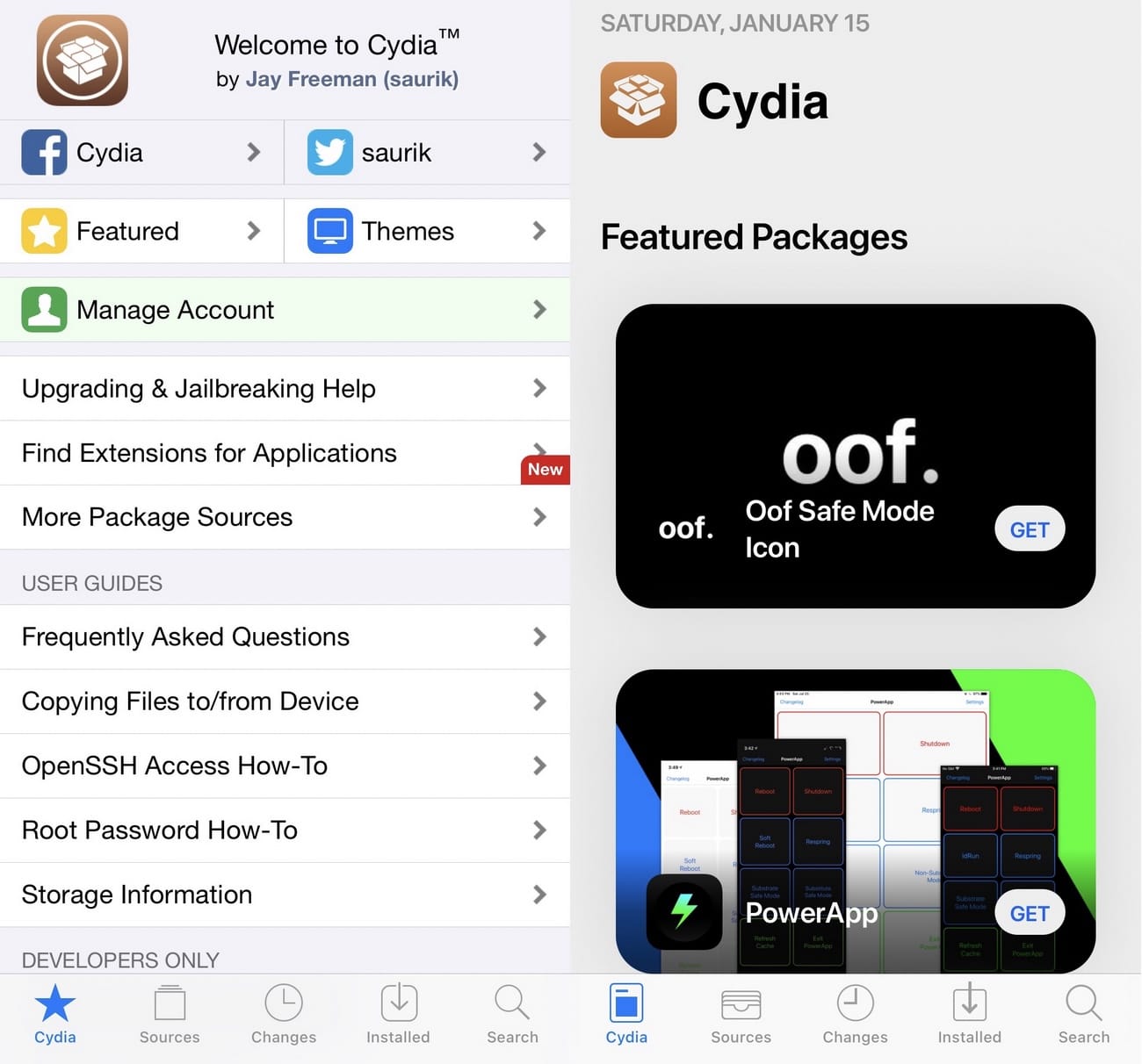 Cydia App Home Menu