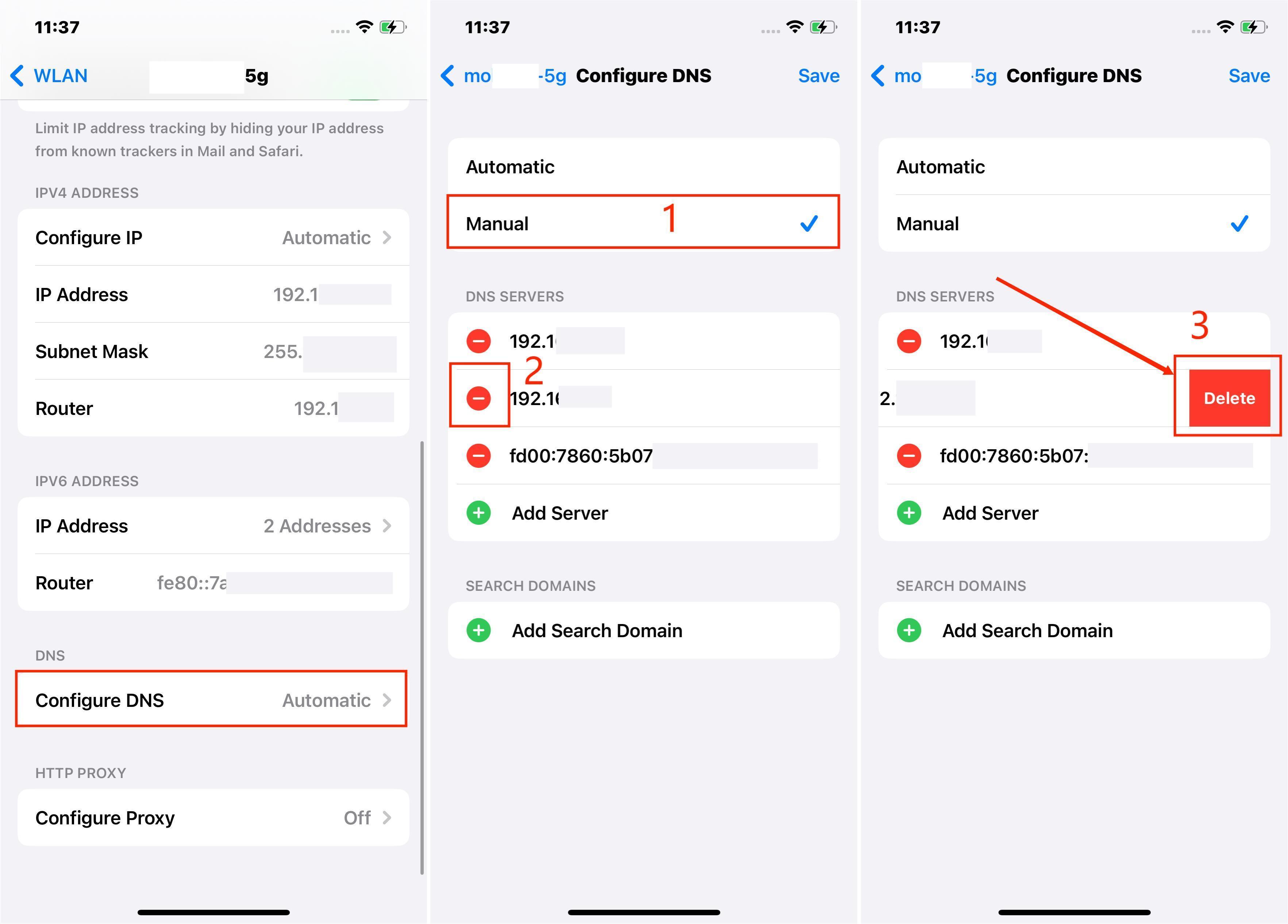 iPhone Configure Dns Steps to Delete Exisiting DNS