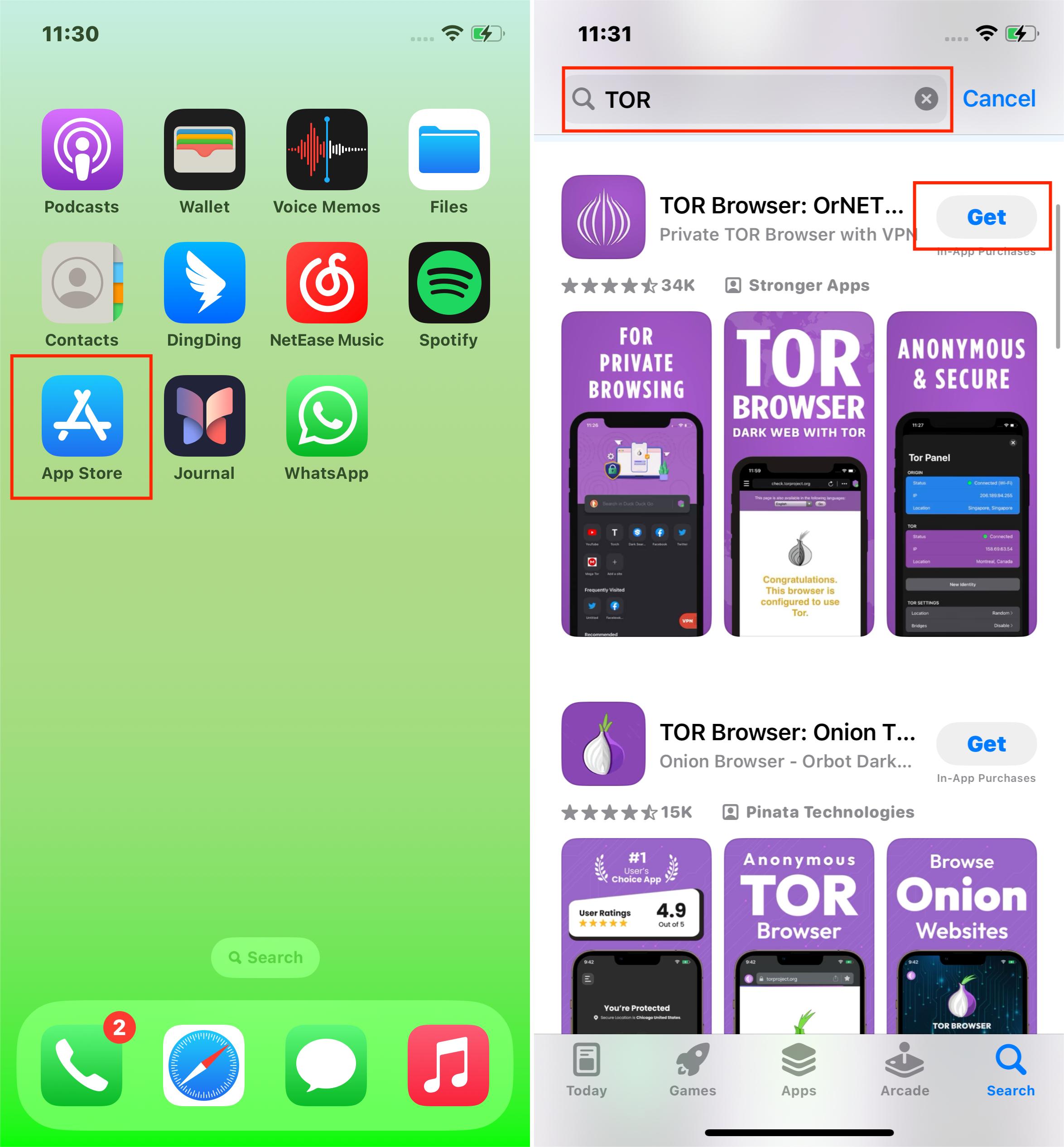 iPhone Steps to Search TOR Broswer on iPhone App Store