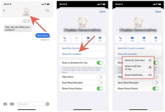 Steps to Share Location via Messages