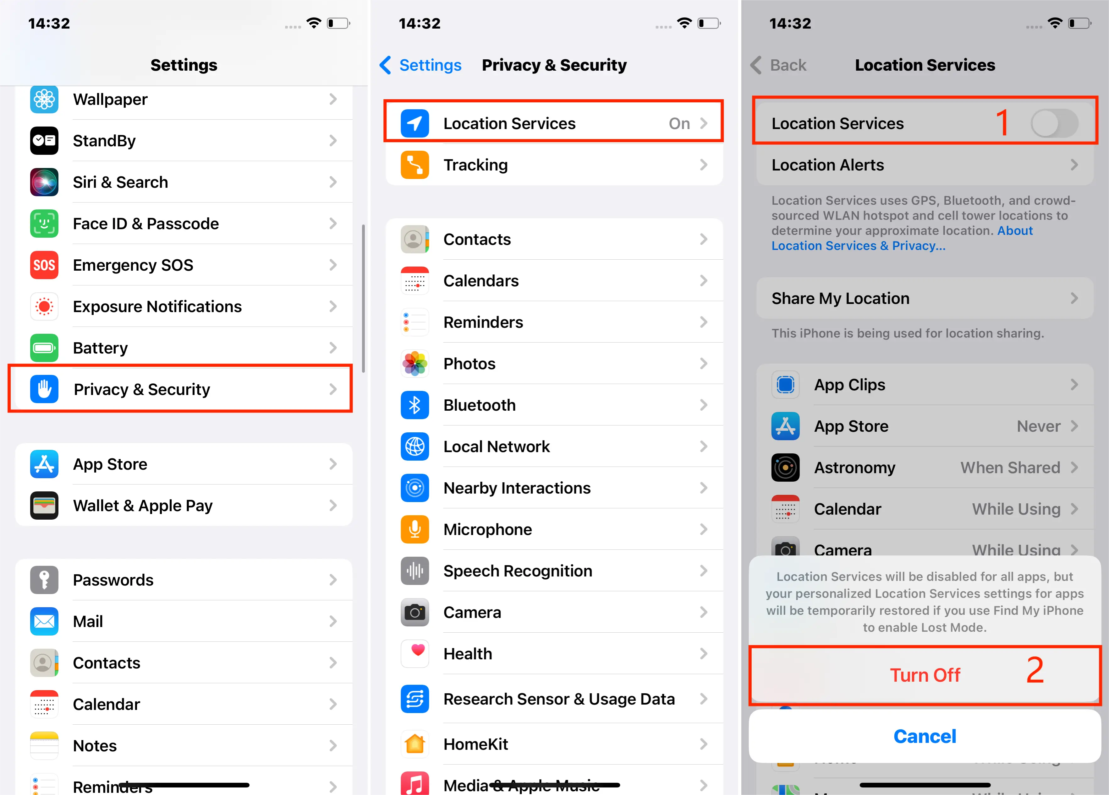 Steps to Turn off Location Services on iPhone