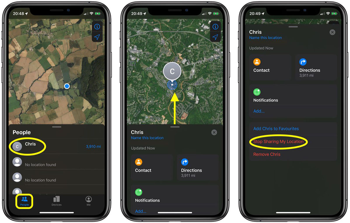 How to stop sharing my location with someone on find my iphone