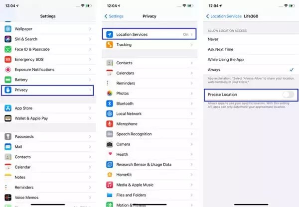 Switch off precise location on iPhone