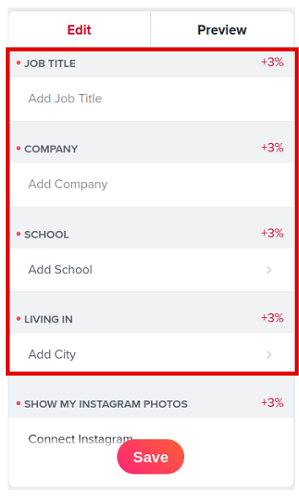 Edit Job, School & City On Tinder