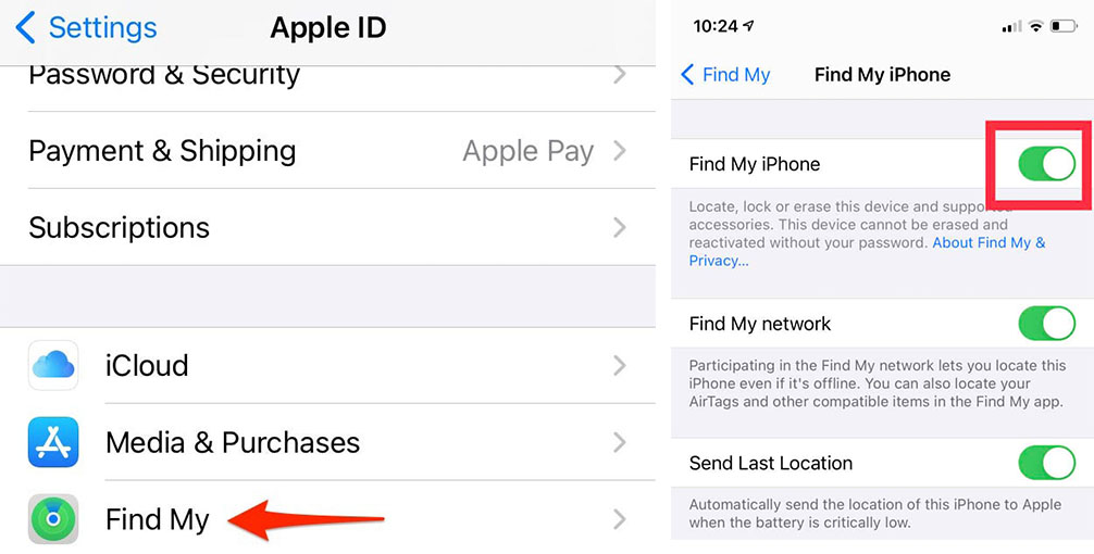 How to turn off Find My iPhone via settings