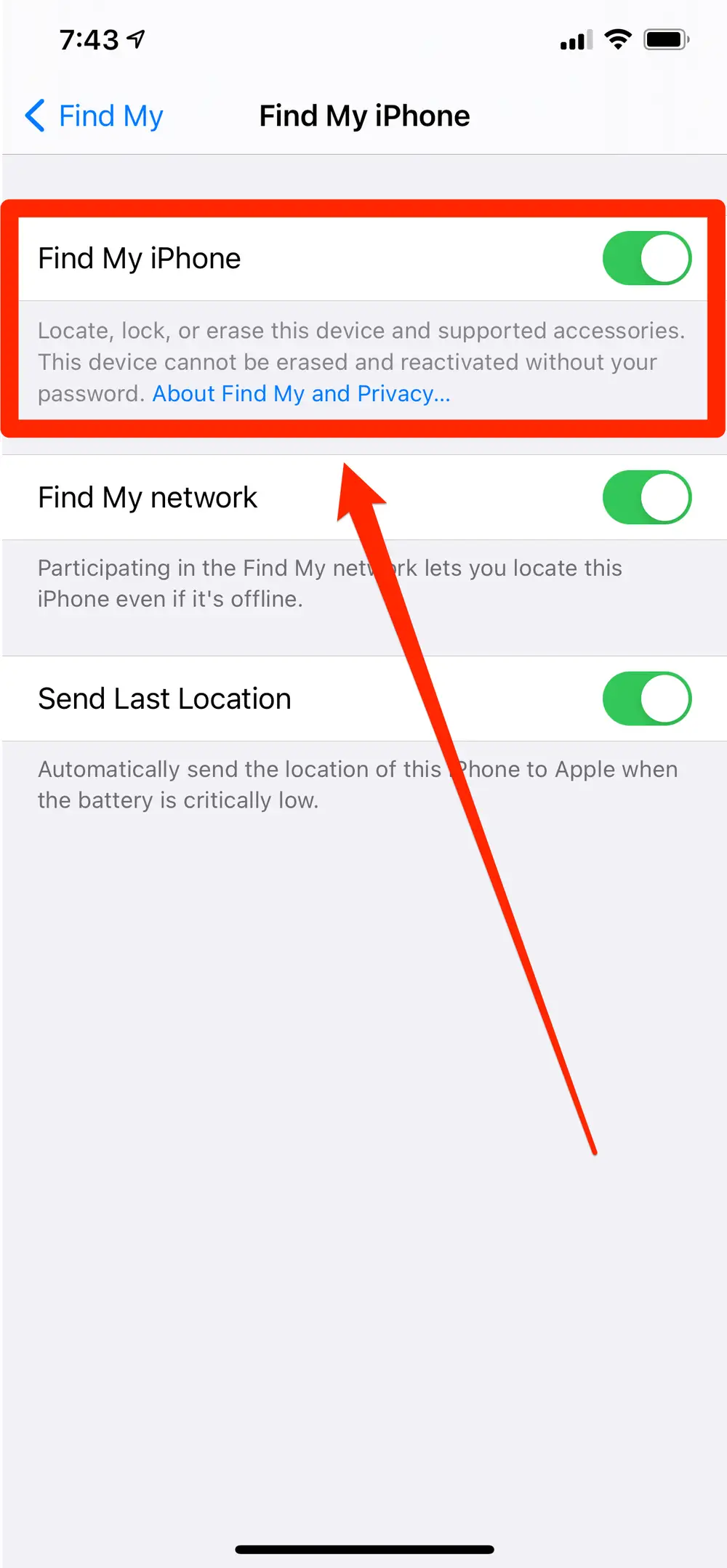 Turn off Find My iPhone.