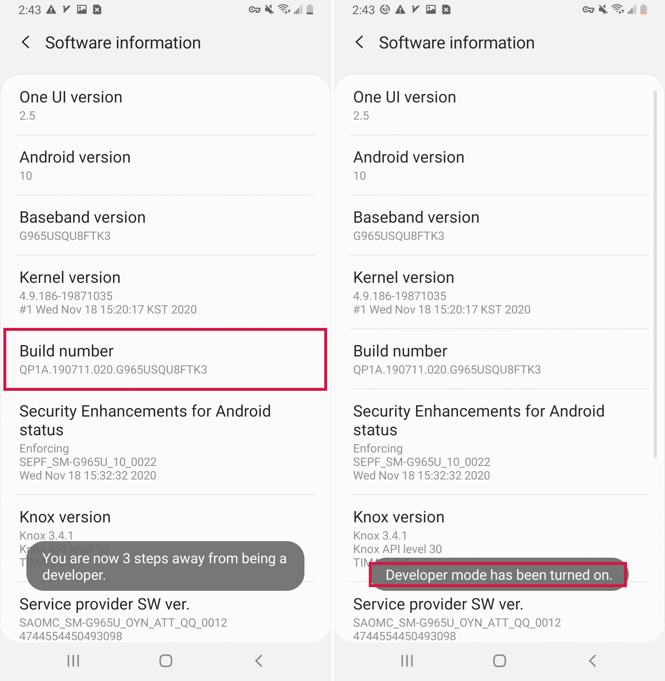 Android Build Number Enable Developer Mode