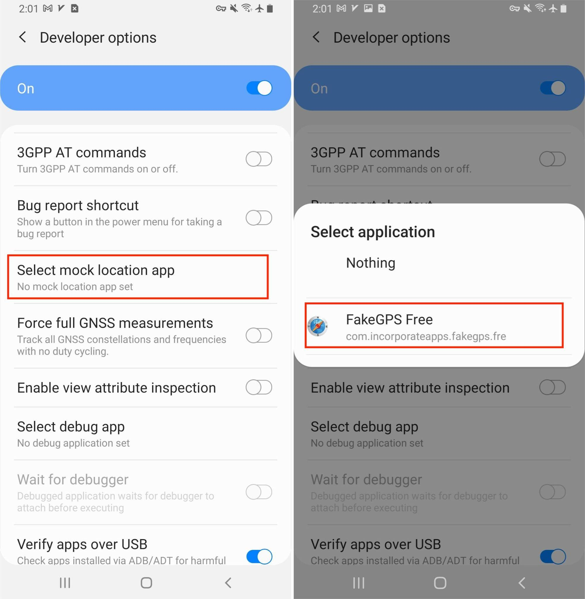 Android Developer Options FakeGPS Free