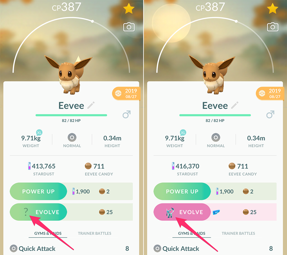 Eevee Steps To Find The Evolve Button