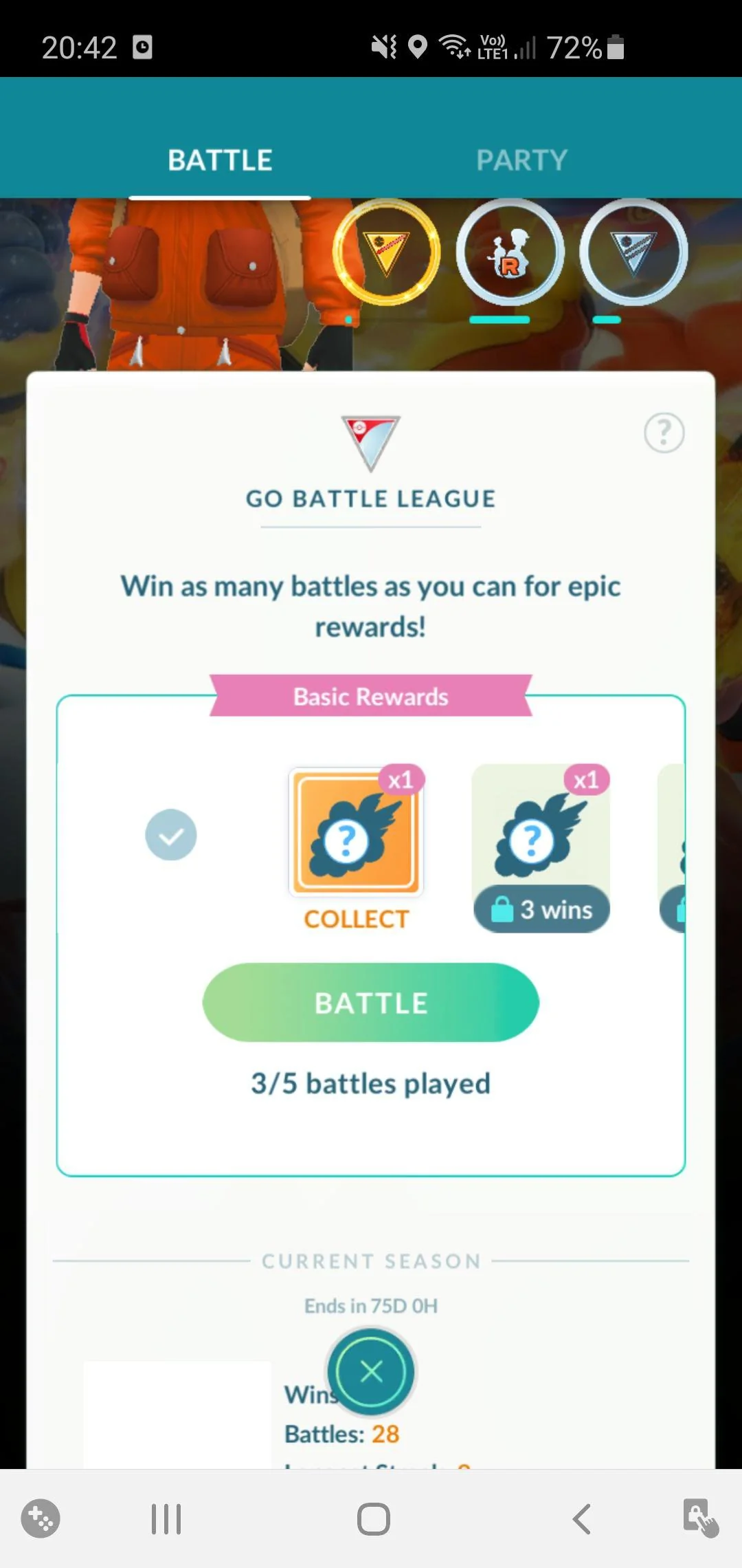 Pokemon Go battle Go Battle League page
