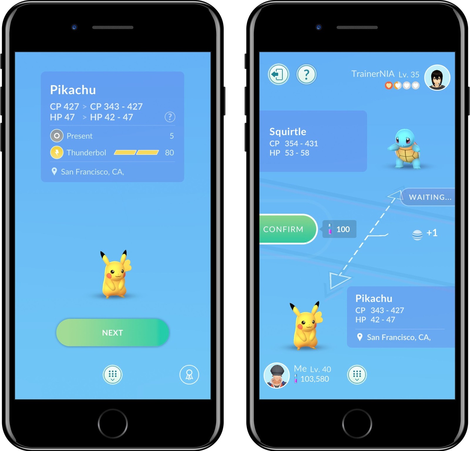 Pokémon Go Trading Confirmation Interface pikachu