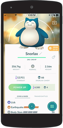 Power Up and increase your Snorlax’s CP