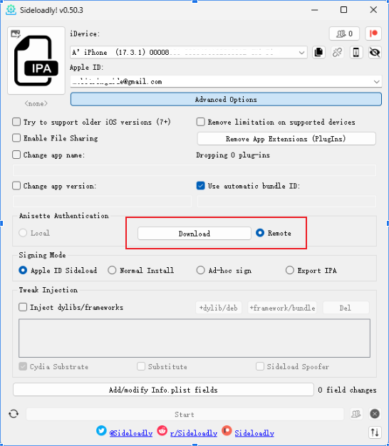 Sideloadly Remote Download Option