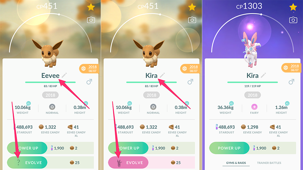 Steps to Change the Name of Eevee to Kira